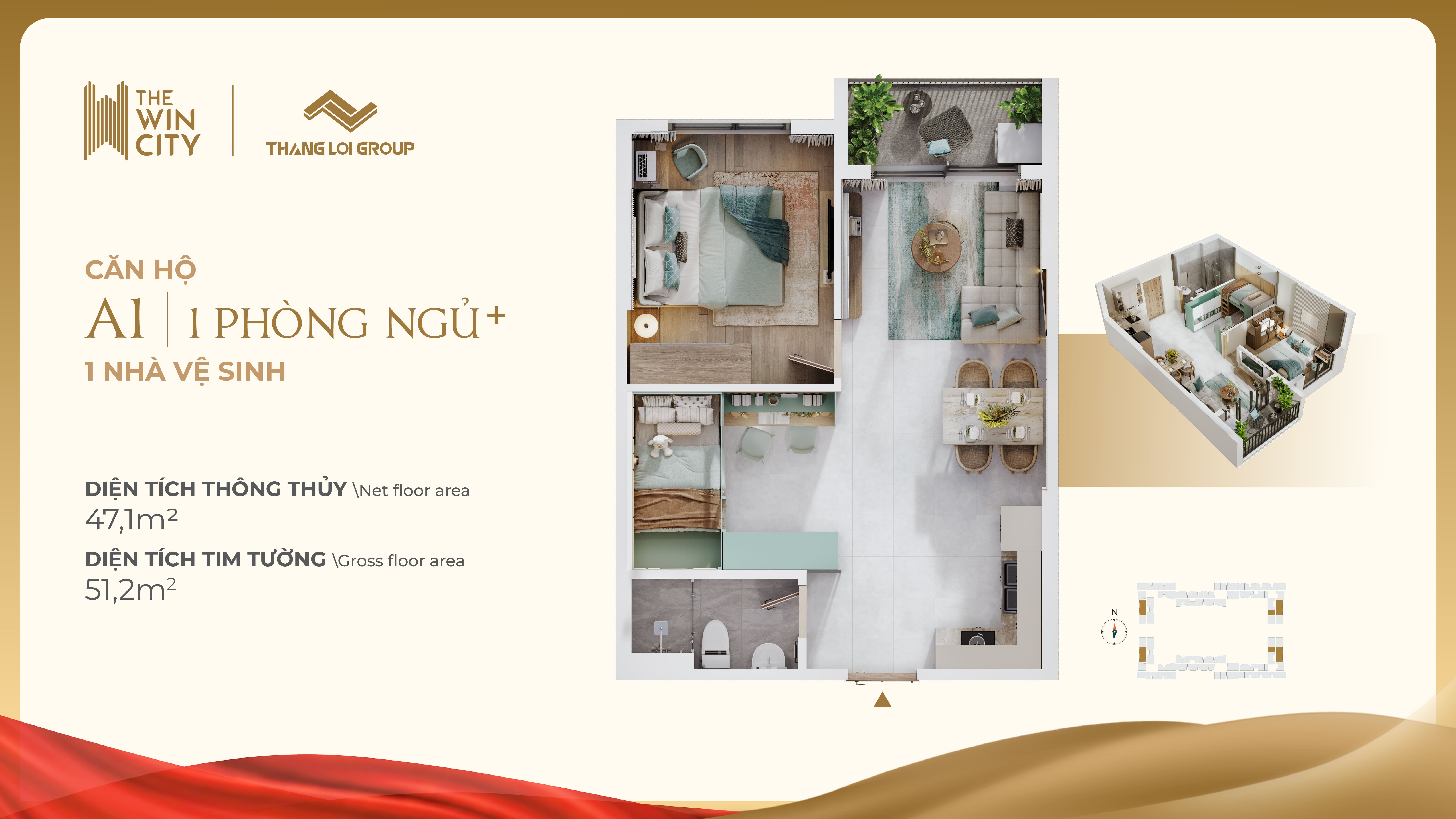 Mặt bằng căn 1PN+ The Win City