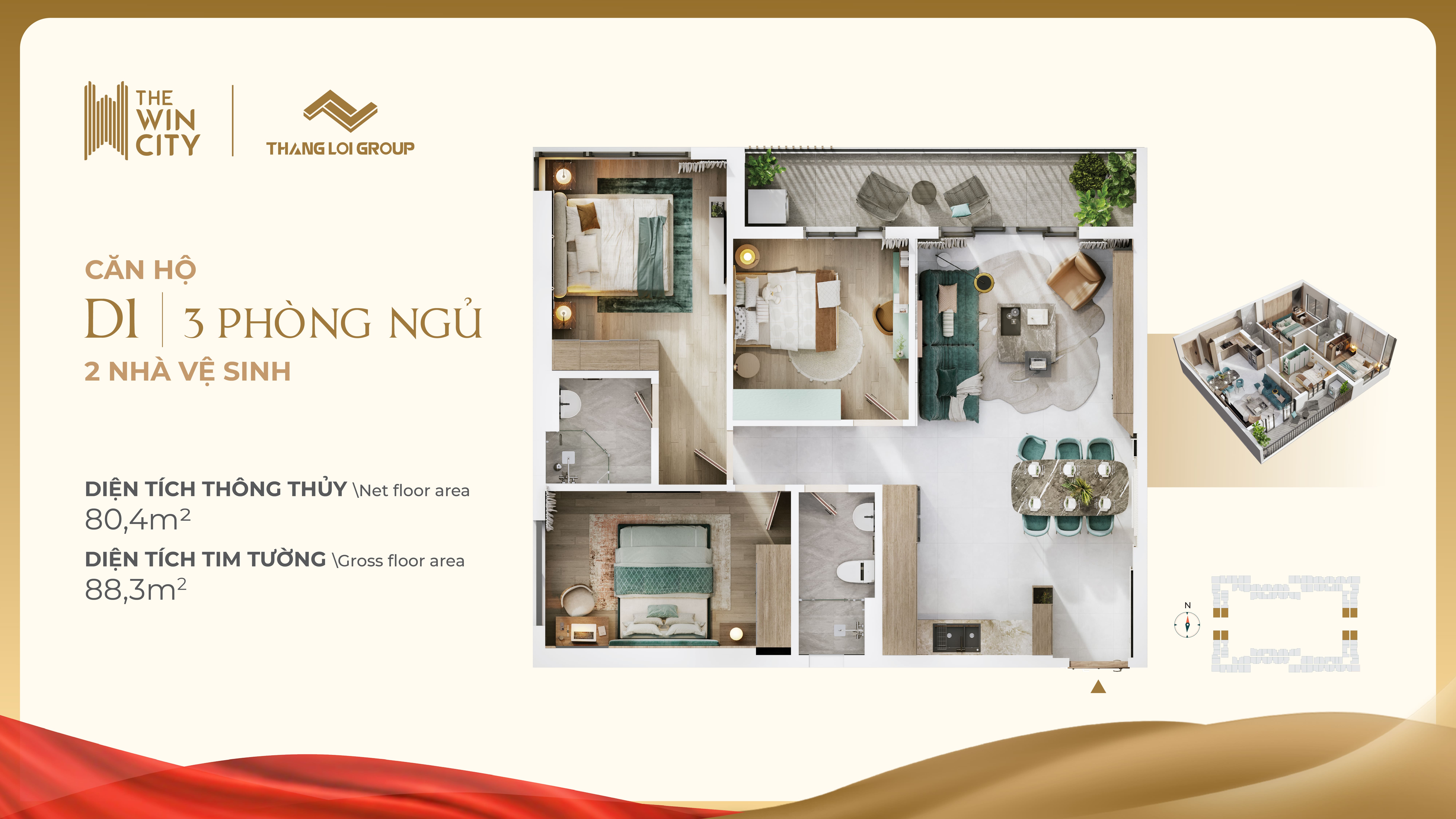 Mặt bằng căn 3PN The Win City