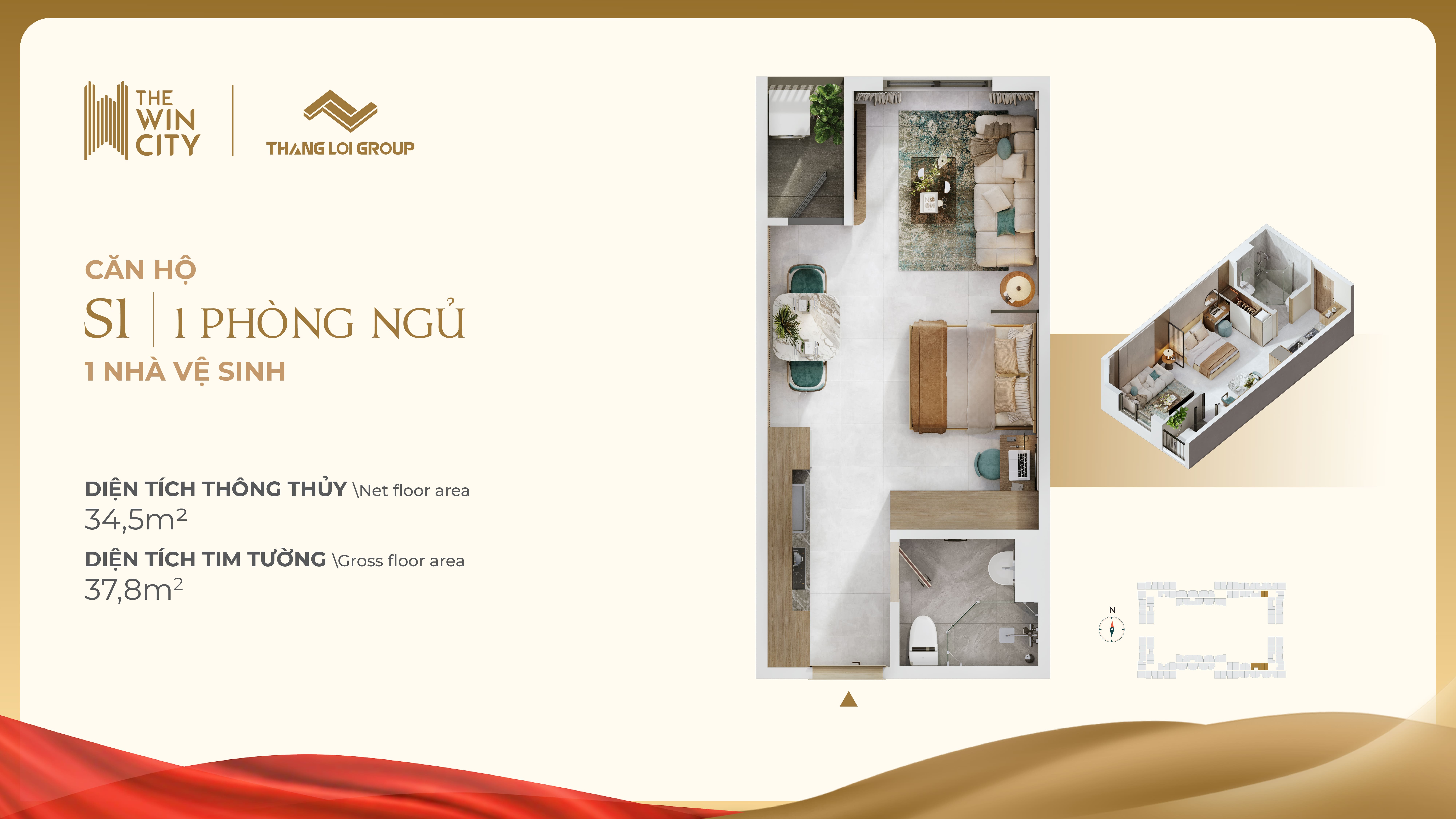 Mặt bằng căn Studio The Win City