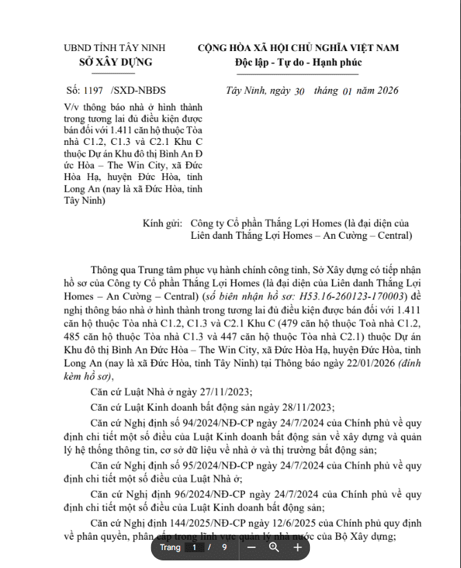 Giấy tờ pháp lý The Win City 6